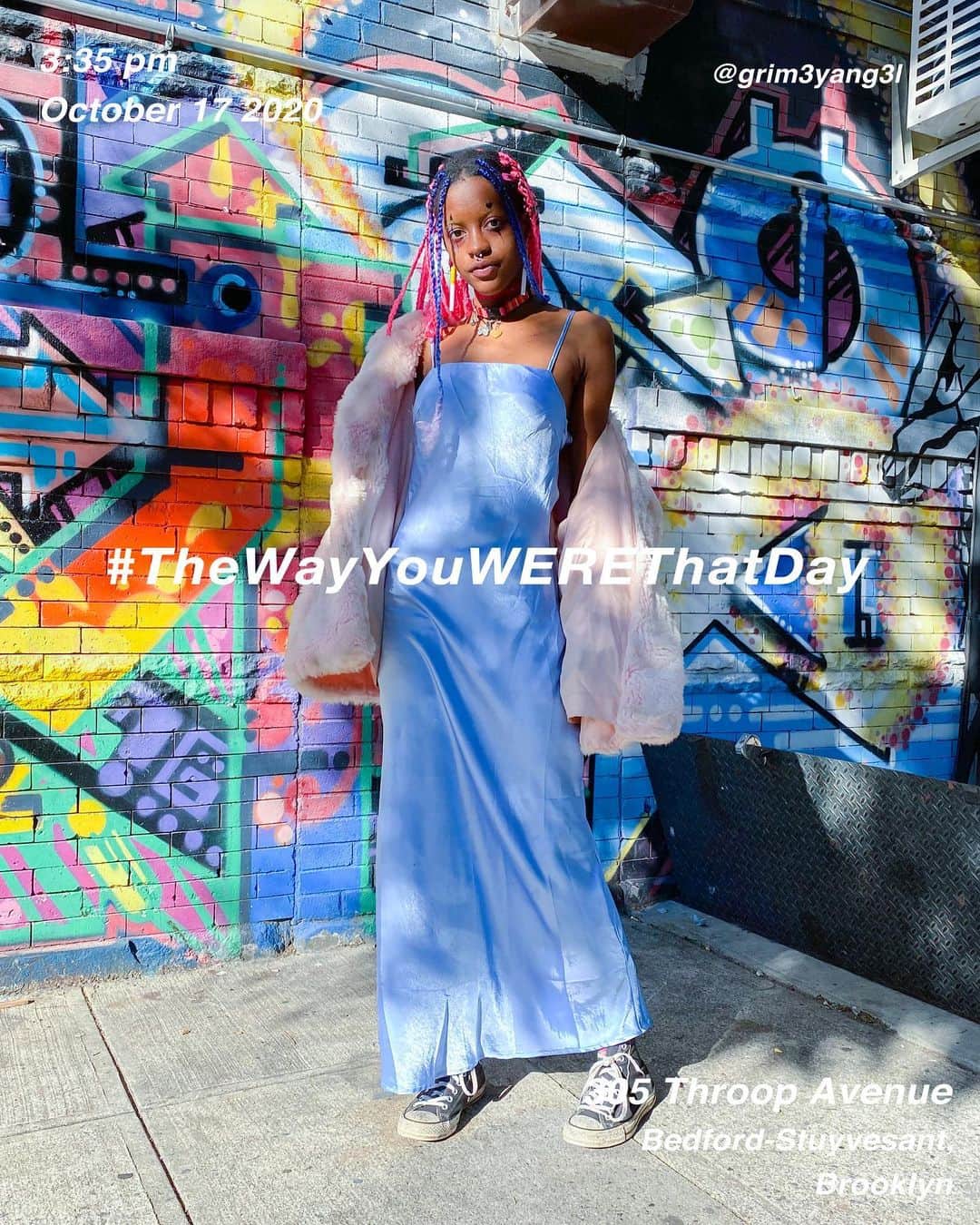 筒井心一のインスタグラム：「@grim3yang3l on 305 #ThroopAvenue at 3:35 pm, October 17 2020, #NewYork ﻿ #OutfitOfTheDay = #TheWayYouWEREThatDay」