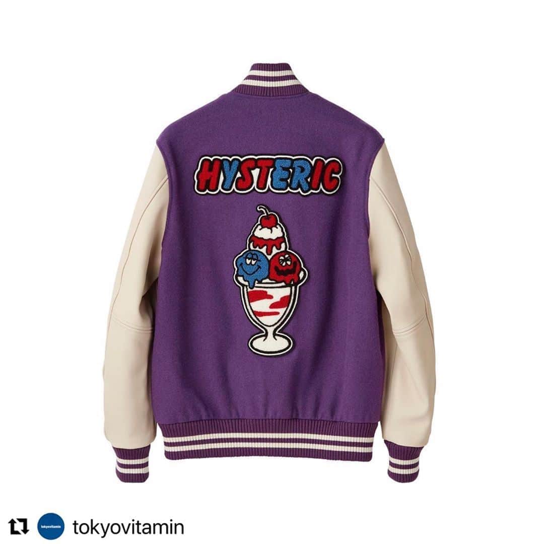 Hysteric Glamourさんのインスタグラム写真 - (Hysteric GlamourInstagram)「#Repost @tokyovitamin with @make_repost ・・・ HYSTERIC GLAMOUR x tokyovitamin “ICE CREAM” VARSITY JACKET Graphics by VERDY Available Online & In-Store 10.24 @hystericglamour_official」10月18日 22時04分 - hystericglamour_official