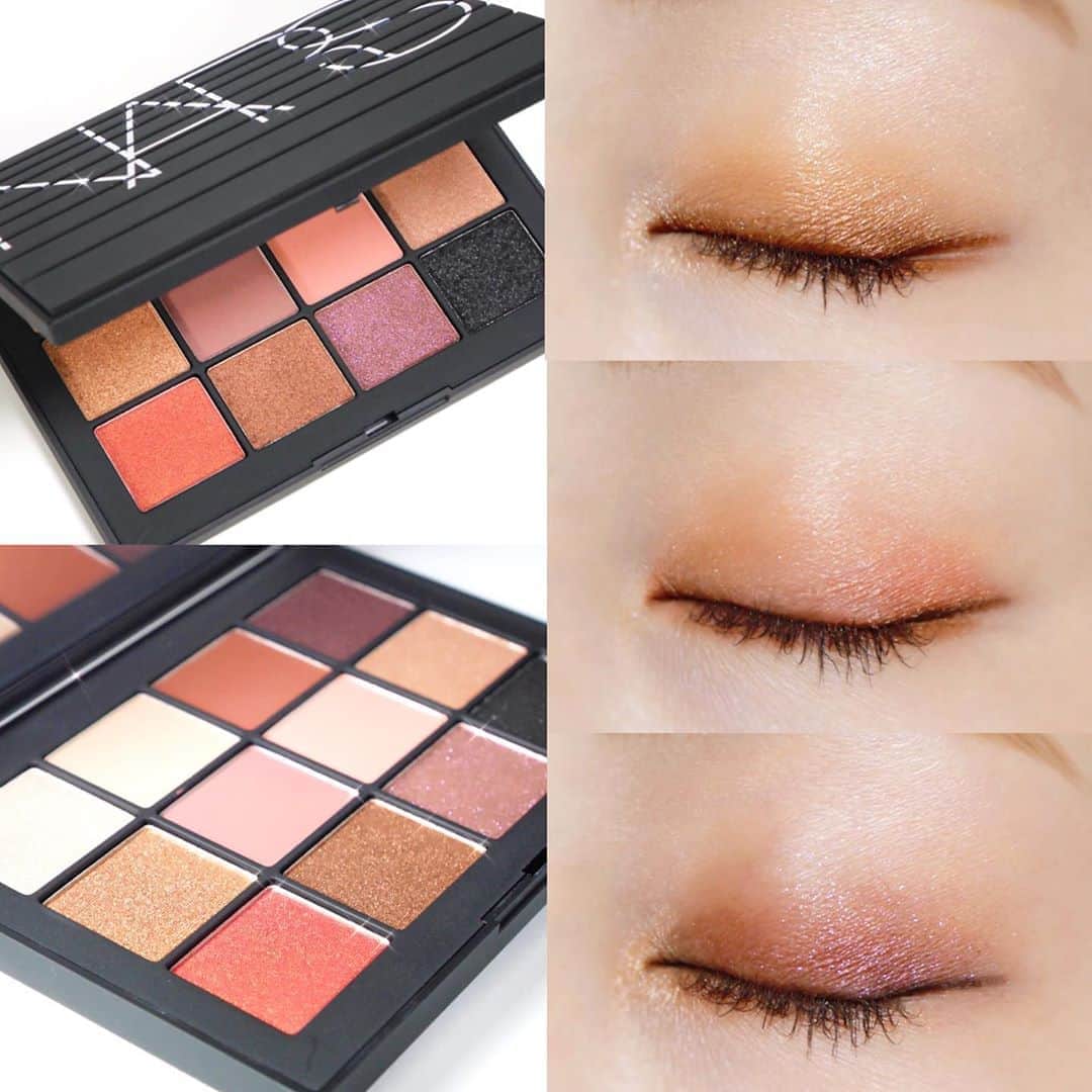 海老原りさのインスタグラム：「🖤NARS 限定アイシャドーパレット🖤﻿ ﻿ ﻿ ﻿ ＼10月16日 数量限定発売！／﻿ ﻿ 既にゲットしている人もいてびっくり🤭﻿ ﻿ 2020年のNARSの勢いすごい。﻿ ﻿ エクストリームエフェクトアイシャドーパレット﻿ ¥8,360(税込)﻿ ﻿ マット、シマー、ラテックスのような﻿ 仕上がりをもたらす12色のパレット。﻿ ﻿ 第一印象は全体的に濃いな〜！って感じ🤭﻿ ﻿ まさに秋色！というか✨﻿ NARSのイメージにぴったりですよね✨﻿ NARS好きにはたまらなそう〜🖤﻿ ﻿ こういう大人っぽいカラーパレットは﻿ 使う順番や組み合わせが分からなくて﻿ 挑戦してこなかったのですが…Let's チャレンジ👍🏻﻿ ﻿ 見た目の色のインパクトに比べて﻿ ふわっと軽いテクスチャーで﻿ 発色が柔らかくて使いやすかったよ✨﻿ ﻿ ﻿ 特に下段にあるシマリングパープルの﻿ ピンクパールの煌めきが可愛くてお気に入り🤤💕﻿ ﻿ 最近、深みのある色が似合うような﻿ 大人の女性になりたい欲が出てきました💋←﻿ ﻿ ﻿ ﻿ ﻿ @narsissist ﻿ #CLIMAXEXTREMECOLLECTION#EXTREMEEFFECTSEYESHADOWPALETTE#NARS#コスメレポ#コスメレビュー#コスメスウォッチ#クライマックスエクストリームコレクション#NARSメイク#メイク動画#ナーズ#エクストリームエフェクトアイシャドーパレット﻿#makeup#cosmetics#motd#화장품#化妆品」