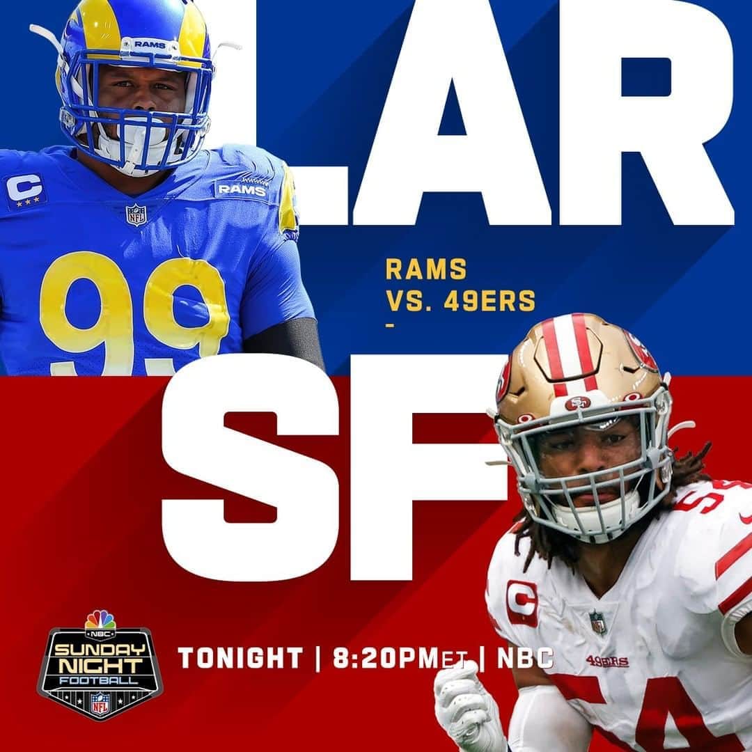 NFLさんのインスタグラム写真 - (NFLInstagram)「Big game in the NFC West. @rams vs @49ers on Sunday Night Football.  📺: #LARvsSF -- TONIGHT 8:20pm ET on NBC 📱: NFL app // Yahoo Sports app」10月18日 23時00分 - nfl