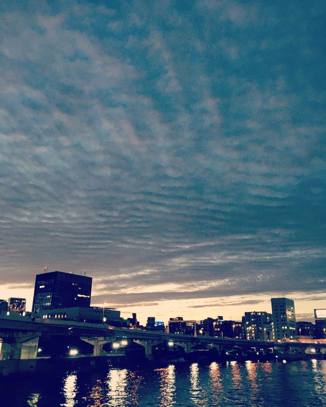 猫沢エミさんのインスタグラム写真 - (猫沢エミInstagram)「夕刻の雲が、たまらなく面白かった日。  ヘリンボーン（ニシンの骨）さながらの空。  憧れの床模様が空に。  #東京下町時間」10月18日 23時33分 - necozawaemi