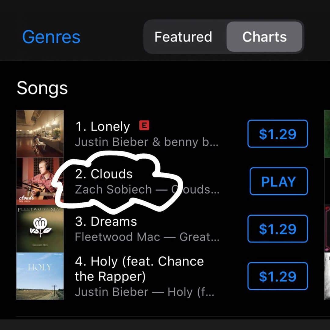 のインスタグラム：「Zach is so close to becoming the first unsigned artist to ever hit #1 twice !! Go buy clouds on iTunes!! It would mean the world」