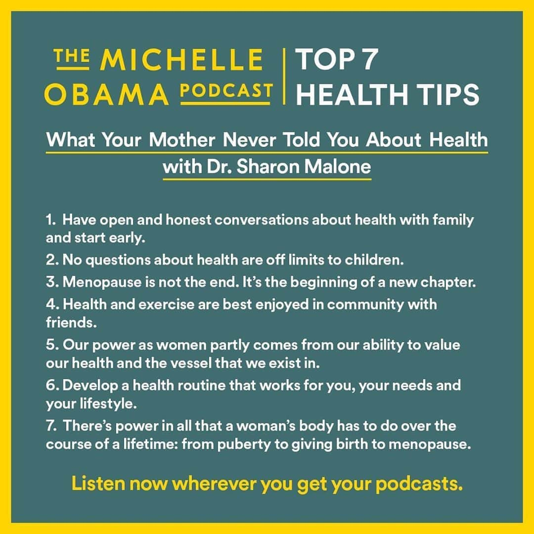 ミシェル・オバマさんのインスタグラム写真 - (ミシェル・オバマInstagram)「I wanted to share some helpful health tips from an earlier conversation that I had with my friend @smalonemd on The #MichelleObamaPodcast. In the midst of everything going on, I hope you’re still finding time to take care of yourself. Whether that’s unplugging for just a few minutes at home or going out for a socially-distanced walk around your neighborhood, a consistent wellness routine can keep you feeling grounded no matter what you're going through. I’ll be honest, it can be tough to keep that commitment to yourself, especially these last few months. But I've found that leaning on friends helps me stay motivated. We encourage each other to keep going with our routines. So, I’d love to hear from you. How have you been taking care of your physical and mental health during this time? #SelfCareSunday」10月19日 2時05分 - michelleobama