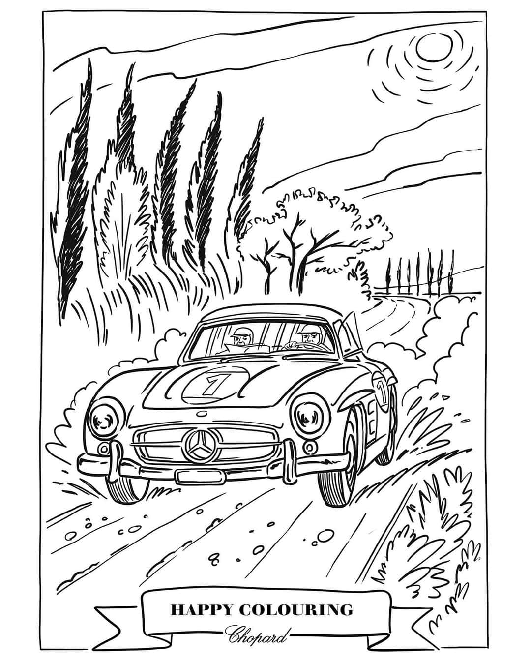 ショパールさんのインスタグラム写真 - (ショパールInstagram)「Choose your favourite sketch to print and bring iconic Mille Miglia moments to life with some colouring of your own. #HappyWithChopard」10月19日 2時46分 - chopard