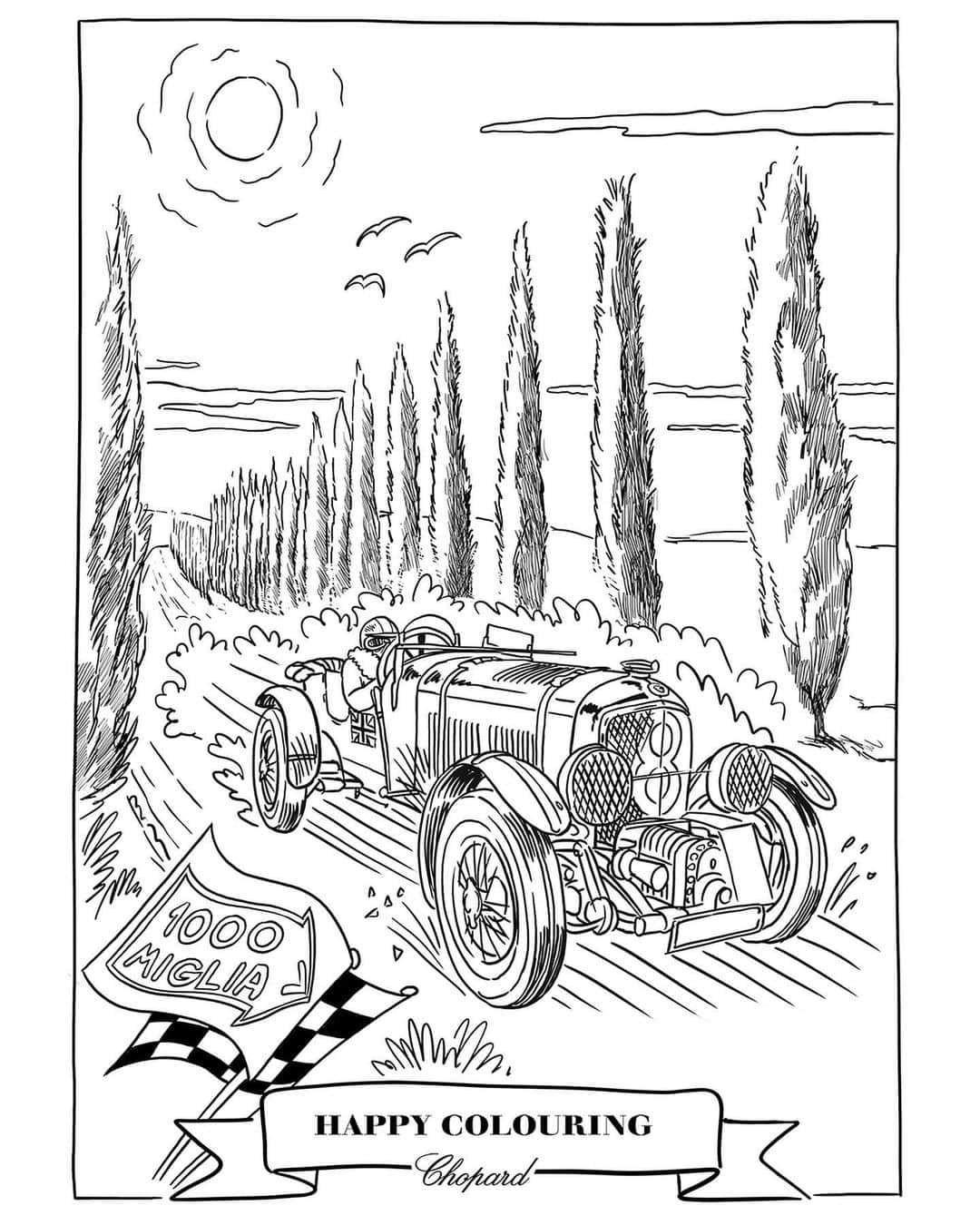 ショパールさんのインスタグラム写真 - (ショパールInstagram)「Choose your favourite sketch to print and bring iconic Mille Miglia moments to life with some colouring of your own. #HappyWithChopard」10月19日 2時46分 - chopard