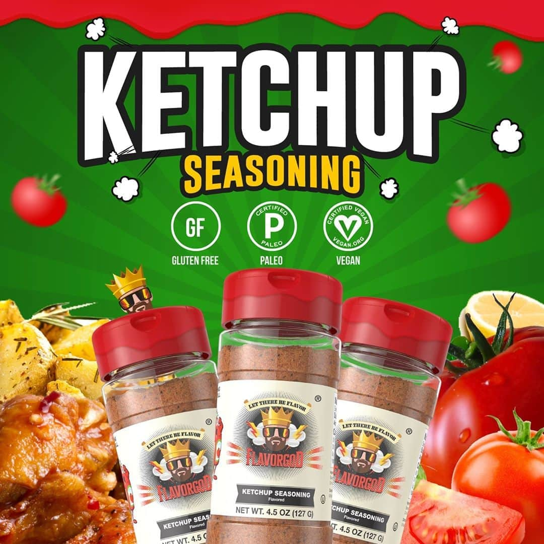 Flavorgod Seasoningsさんのインスタグラム写真 - (Flavorgod SeasoningsInstagram)「Flavor God Ketchup Seasoning🍅⁠ -⁠ This seasoning is made in small batches with simple ingredients: lemons, garlic, and vine-ripened tomatoes contribute to a full bodied, savory flavor profile. - Enjoy this new spin on a classic with virtually endless possibilities! Whether you're creating a culinary masterpiece, or just adding it to some French fries, my new seasoning will help you cook like a pro.  No High Fructose Corn Syrup No Added Sugar⁠ -⁠ KETO friendly flavors available here ⬇️⁠ Click link in the bio -> @flavorgod⁠ www.flavorgod.com⁠ -⁠ Flavor God Seasonings are:⁠ 🍅 Zero Calories per Serving ⁠ 🍅 0 Sugar per Serving⁠ 🍅#KETO & #PALEO Friendly⁠ 🍅 GLUTEN FREE & #KOSHER⁠ 🍅 VEGAN-FRIENDLY ⁠ 🍅 Low salt⁠ 🍅 NO MSG⁠ 🍅 NO SOY⁠ 🍅DAIRY FREE *except Ranch ⁠ 🍅 All Natural & Made Fresh⁠ 🍅 Shelf life is 24 months⁠ -⁠ #food #foodie #flavorgod #seasonings #glutenfree #mealprep #seasonings #breakfast #lunch #dinner #yummy #delicious #foodporn ⁠ ⁠」10月19日 3時01分 - flavorgod