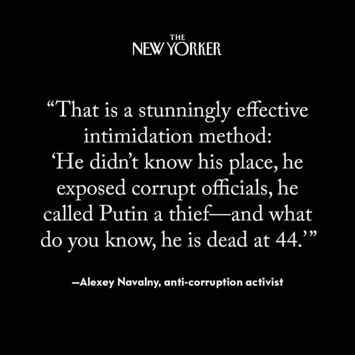 The New Yorkerさんのインスタグラム写真 - (The New YorkerInstagram)「On August 20th, the activist Alexey Navalny fell ill when returning to Moscow from the Siberian city of Tomsk. He was in a coma for 26 days; analysis performed by multiple labs shows that he was poisoned with a deadly Russian-developed chemical agent. “To kill so blatantly, using Novichok—that sends a very strong message,” he told Masha Gessen. At the link in our bio, Navalny discusses his recovery, his plans for the future, and why Vladimir Putin is the most powerful man on the planet.」10月19日 8時05分 - newyorkermag