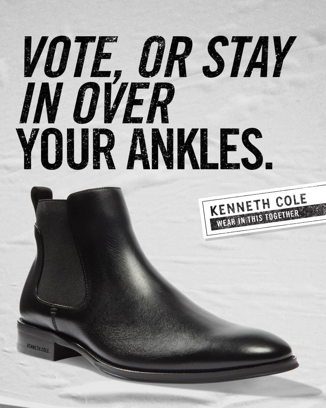 ケネスコールのインスタグラム：「Our men’s Tully Chelsea boot is a stand-up candidate for this election season. Please make sure you have a voting plan to help our country get back on its feet. #VoteToExist #Vote2020 #ComfortAndPerformance  When you shop at KennethCole.com, we donate to THE MENTAL HEALTH COALITION –a life-changing movement working to destigmatize all mental health conditions by unifying our partners’ efforts, including those focused on the emotional well-being of Black communities. Info link in bio.」