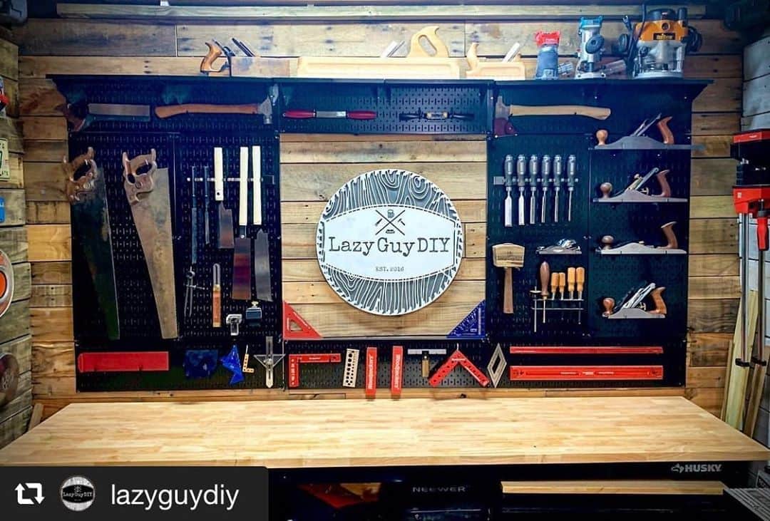SUIZAN JAPANさんのインスタグラム写真 - (SUIZAN JAPANInstagram)「Looks great and organized! Cool black👍﻿ ﻿ #repost📸 @lazyguydiy﻿ My original @wallcontrol #pegboard #toolwall went up when I first moved into my #woodshop and had a small plan for Lazy Guy DIY. Four years later and it was time for a major #shopupgrade. My #woodworkers #toolstorage set up has plenty of my favorite #handtools within quick reach! #lazyguydiy #shopgoals #storagesolutions﻿ ﻿ #suizan #suizanjapan #japanesesaw #japanesesaws #japanesetool #japanesetools #craftsman #craftsmanship #handsaw #pullsaw #ryoba #dozuki #dovetail #flushcut #woodwork #woodworking #woodworkingtools #diy #diyideas」10月19日 10時44分 - suizan_japan