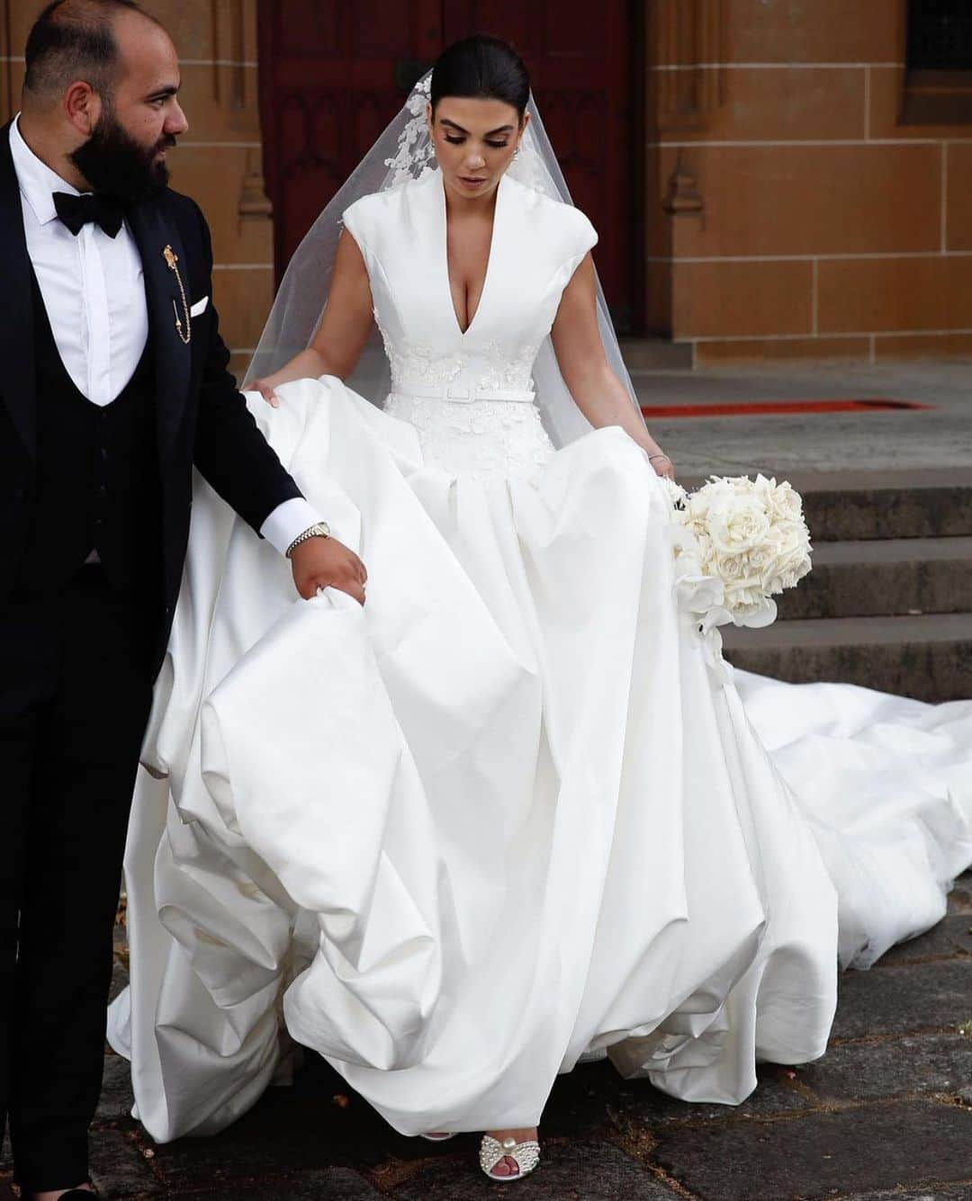 Steven Khalilさんのインスタグラム写真 - (Steven KhalilInstagram)「PATRICIA - Simply stunning in Duchesse Satin lightly embellished with Italian floral embroidery into a sheer back feature. #stevenkhalil  With @imagehausweddings」10月19日 11時00分 - steven_khalil