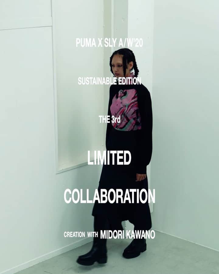 のインスタグラム：「PUMA x SLY creation with MIDORI KAWANO ——————————————————— 全国のSLY店舗・The SHEL'TTER TOKYO表参道原宿店・WEBSTORE・ZOZOTOWNにて販売中。  PUMA x SLY SAP SHEER TOPS (030DAA01-0020) M/PNK,M/PUR ¥5,990+tax  PUMA x SLY ASYMMETRY FLARE SK (030DAA01-0050) BLK,PUR ¥7,990+tax ——————————————————— #PUMAxSLY #RGB_Light #河野未彩 #MIDORIKAWANO #SLY #PUMA」