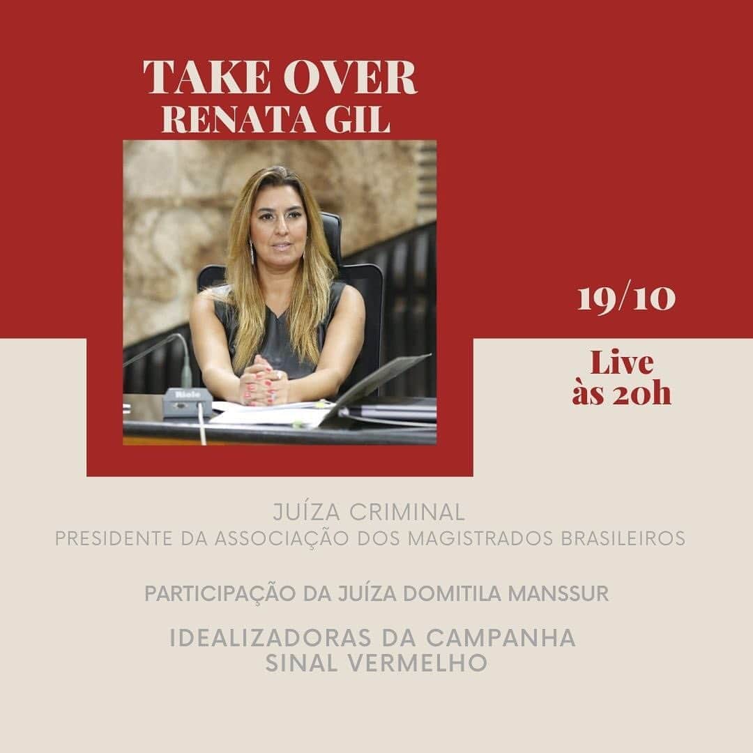 Giovanna Antonelliのインスタグラム：「Hoje teremos mais um take over por aqui. A juíza Renata Gil, presidente da Associação dos Magistrados Brasileiros, vai assumir o meu Instagram para falar sobre a Campanha Sinal Vermelho, criada para ajudar mulheres a denunciar casos de violência doméstica. Também teremos a participação da juíza Domitila Manssur, que também é idealizadora da campanha. Recebam as duas com muito carinho!」