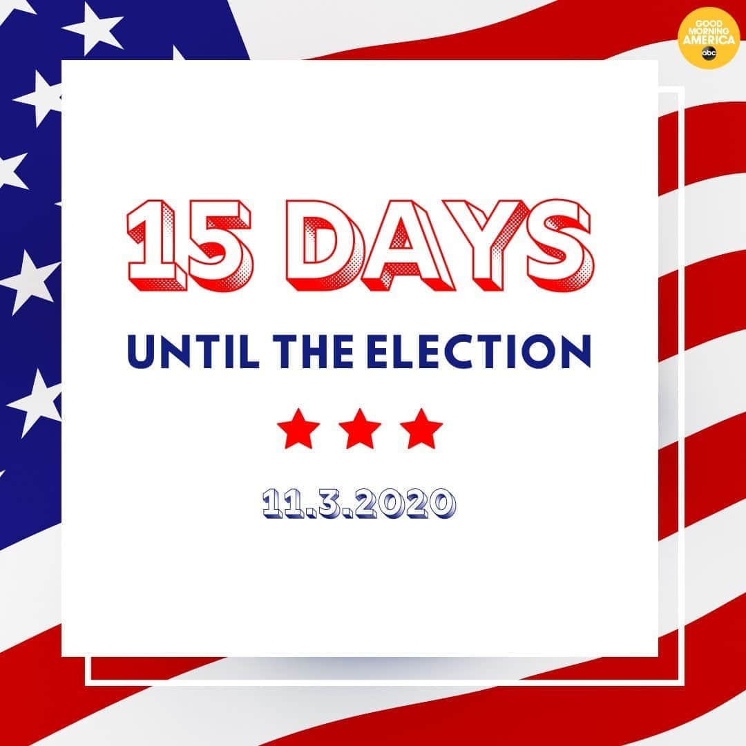 Good Morning Americaさんのインスタグラム写真 - (Good Morning AmericaInstagram)「JUST 1️⃣5️⃣ DAYS UNTIL THE ELECTION!   Stay in-the-know with our #Election2020 page: LINK IN BIO.」10月20日 0時30分 - goodmorningamerica