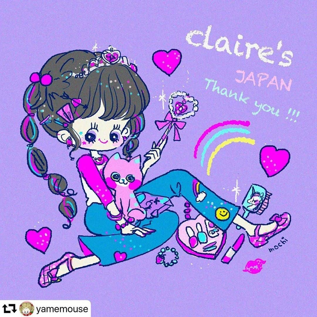 クレアーズさんのインスタグラム写真 - (クレアーズInstagram)「イラストレーターもちさん @yamemouse  がステキなファンアートを描いてくださいました✨💜 ティアラ👑にステッキ💕、キュートなコスメたち🌼デニムの柄まで可愛い❤️ ありがとうございます😊🍭 . #repost @yamemouse ・・・ 💜💜💜💜💜💜💜  claire's  Japan さま🎀 🌈 たくさんのかわいいを届けて下さり、本当にありがとうございました😭😭😭🎁！！ 残り後少し、、日本撤退ほんとうに悲しい、、、、😢  #claires #クレアーズ　#思い出のクレアーズ #illustration #もちちゃんの絵　#ファンアート #１１月からどこでかわゆいアクセサリを買えばいいのおおおおお #ラブリーなのも仕事用のシンプルなのもクレアーズで買ってた😢」10月19日 18時51分 - clairesjapan