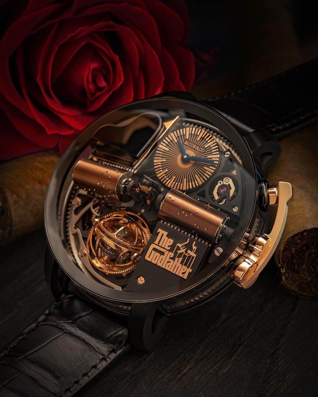 Daily Watchさんのインスタグラム写真 - (Daily WatchInstagram)「This Jacob & Co timepiece plays the Godfather melody (put your sound on). It happens 100% mechanical with the rotation of two cylinders against 2 combs (36 teeth in total) playing a melody of 120 notes. I love the detail with the miniature Godfather figure at the center of the movement 🔍 Well done @jacobandco #Masterpiece」10月19日 21時32分 - dailywatch