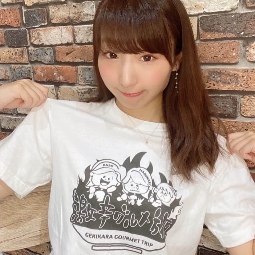のインスタグラム：「*﻿ インスタを始めて6年が経ちますが﻿ 初めてプロフィール写真を変えました＊﻿ ﻿ FacebookもTwitterも登録した時から﻿ 全く変えてなくてそろそろ詐欺なので﻿ 変えなくては、、、﻿ ﻿ 新しいプロフィール写真は、﻿ 激辛グルメ旅Tシャツです♡﻿ ﻿ YouTube【激辛グルメ旅】見てね‼︎\(◡̈)/﻿ ﻿ #激辛グルメ旅 #オリジナルTシャツ﻿ #リリマリ #はるかり #高橋遥」