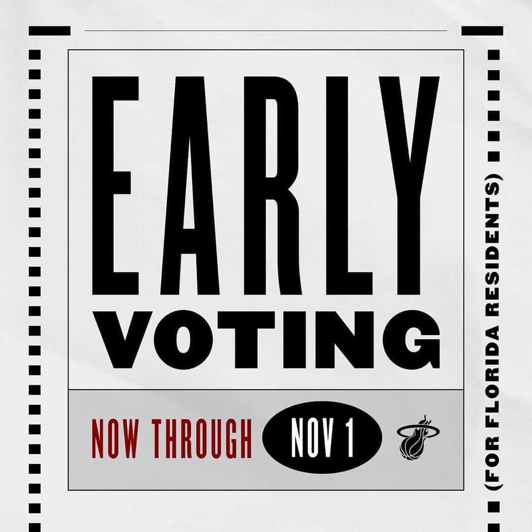 Miami HEATさんのインスタグラム写真 - (Miami HEATInstagram)「Early voting has begun in Florida and we’re counting on you to get out and vote. 🗳」10月19日 22時19分 - miamiheat