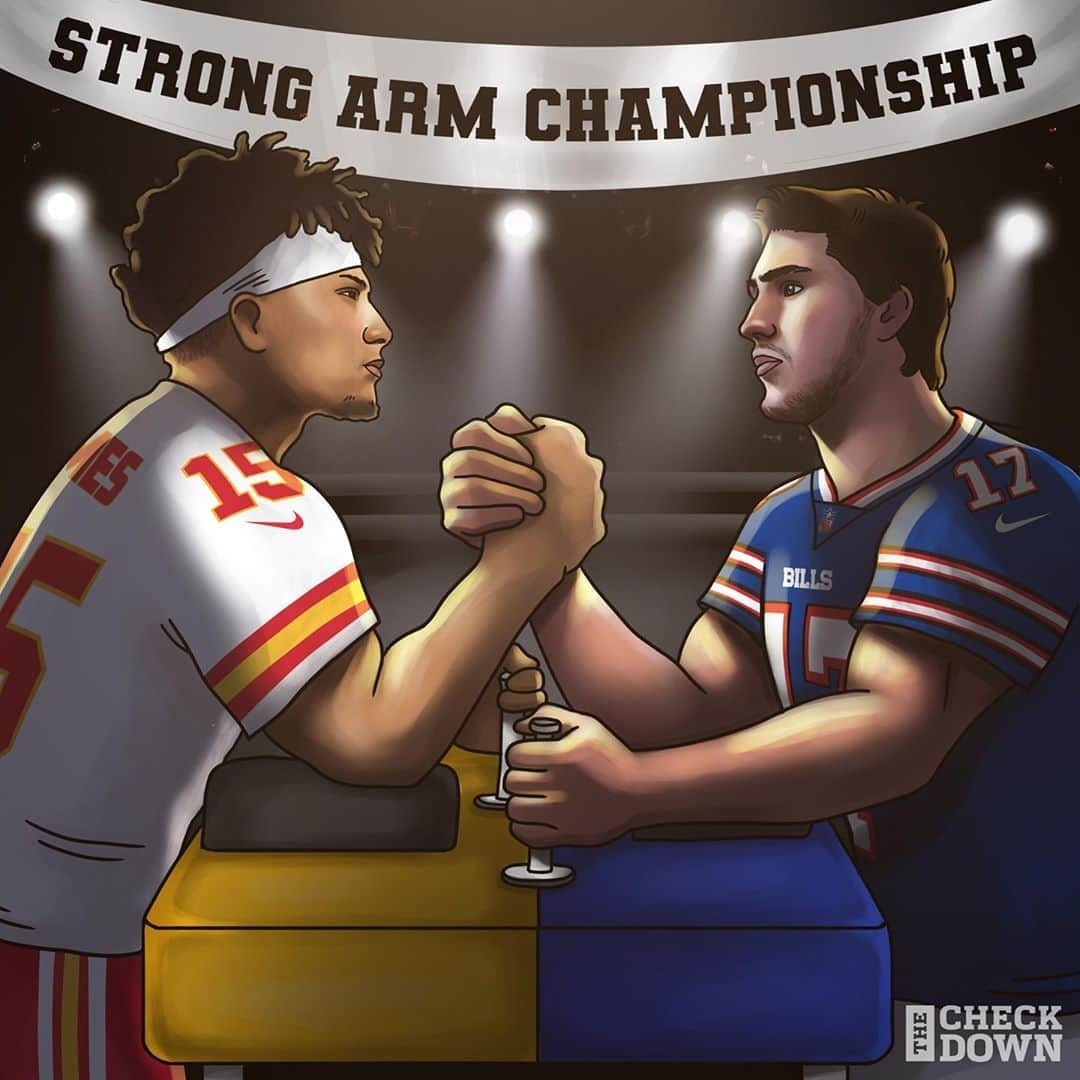 NFLさんのインスタグラム写真 - (NFLInstagram)「Let's settle this. 💪💪💪@patrickmahomes @joshallenqb (via @thecheckdown)⁣ ⁣ 📺: #KCvsBUF -- TONIGHT 5PM ET on FOX/NFLN/PRIME VIDEO⁣ 📱: nfl.com/tnf」10月20日 3時30分 - nfl