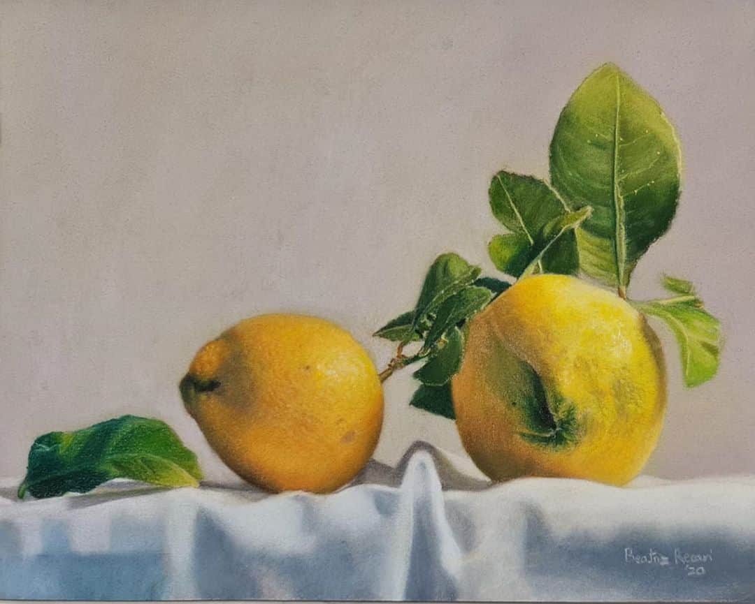 ベアトリス・レカリのインスタグラム：「After “a few” hours of work, may I present to you my first pastel painting “loh limoneh” with the great help, guidance and corrections of my master @aurelioroylo #thankyou #pastelart」