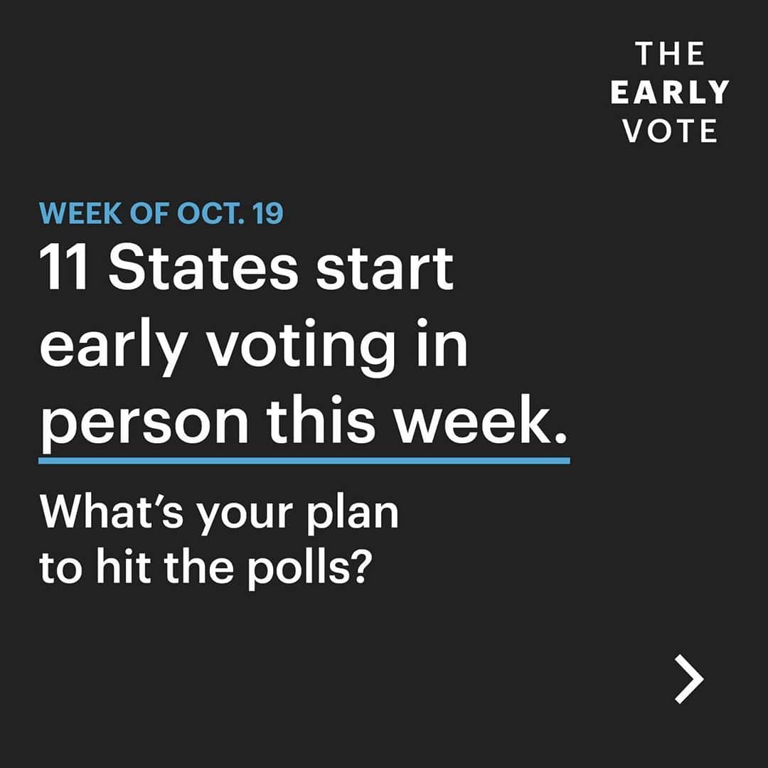 のインスタグラム：「Just because we are only two weeks out from Election Day doesn’t mean you’re too late to #voteearly 🗳 11 states join the lineup of those offering early voting alternatives, New York included, so get out there and make your voice heard! 🗣 #vote @theearlyvote」