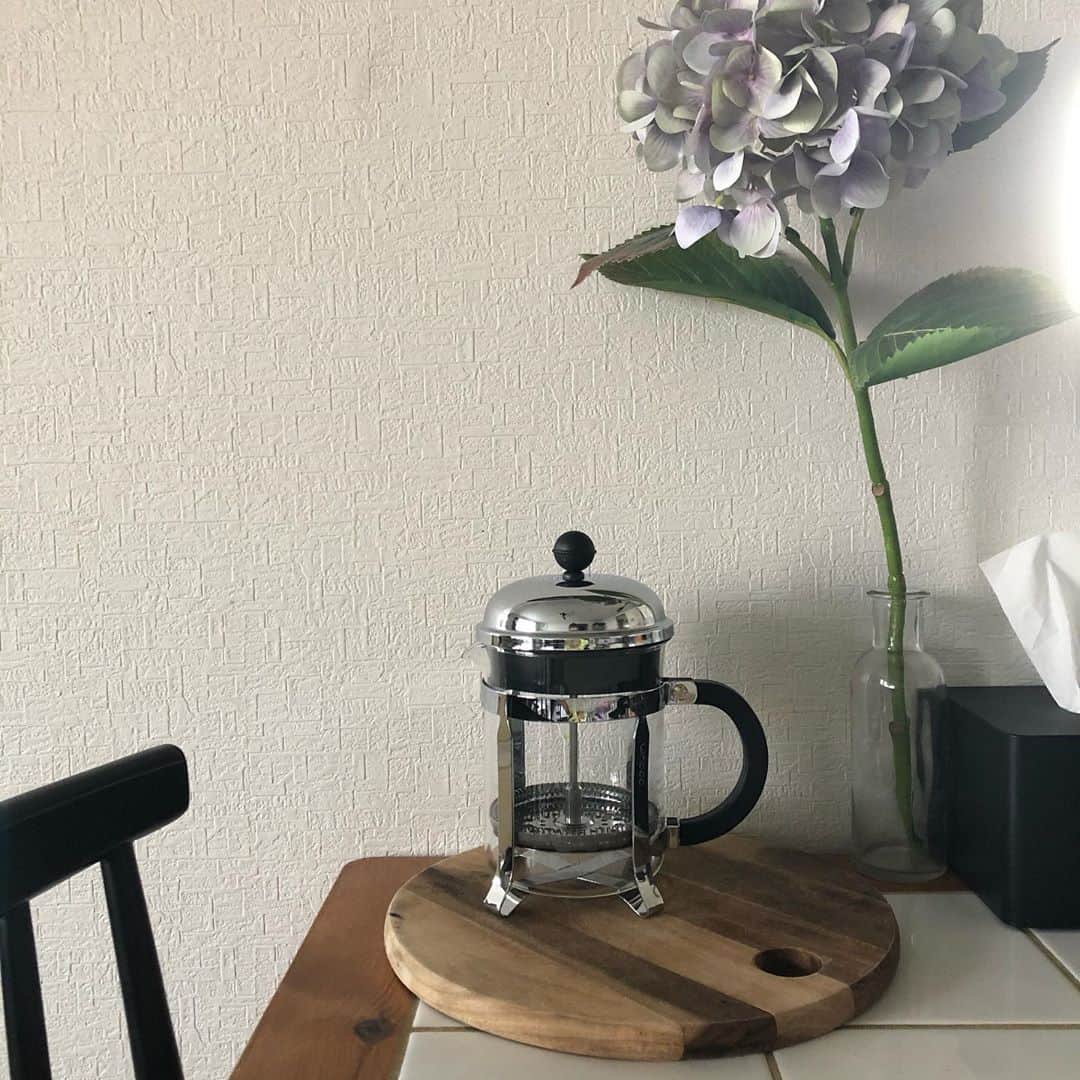 ◆miki◆のインスタグラム：「* * ☕💭💕 *  毎日浴びるように飲んでるコーシー  プレス式が楽チンだよ？って聞いて 早速有名なボダム買っただよ😚  買ったは良いけどさ ぜんっぜん上手に入れられへん 粉っぽいってゆーか 雑味？喉になんか張り付くで 毎回むせるわ!!!!! まぢで危険だわ!!!!!  だから 放置してんだからね せっかく買ったのに😀  今は何で入れてるかってゆーと 大きい声じゃとても言えんけどさ  使ってない味噌とき器具つこてるねん 🤣🤣🤣🤫🤫🤫🤫🤫  これにコーシーフィルター 無理やり入れとるんだけど  これがまた美味い‼️‼️‼️ 雑味がない‼️‼️‼️  結果 わしは味噌とき器具の方が合っとる って事🤎  ボダムはオシャレやから 飾ってる☺️☺️☺️  #無駄な買い物 #ボダム殺し #コーヒーを上手く入れられない女 #ボダム #bodum #プレス式コーヒー」