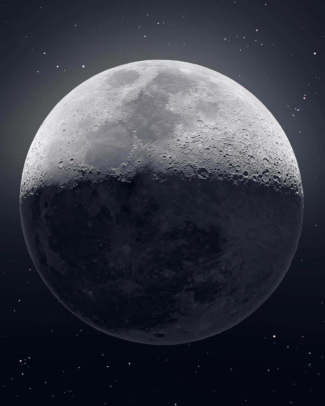 Paul Octaviousのインスタグラム：「🌘 😵 This image of our moon by @cosmic_background is made up of 50,000 individual photos complied to create a complete shot.  “My passion for space began as a child, looking through my father’s telescope at the planets and moon. My goal has always been to inspire other people with my images and get more public support for exploration of our skies. I dream of seeing us explore more of our solar system in my lifetime, and maybe, one day, be able to slip the surly bonds of Earth myself.”  #lookup」