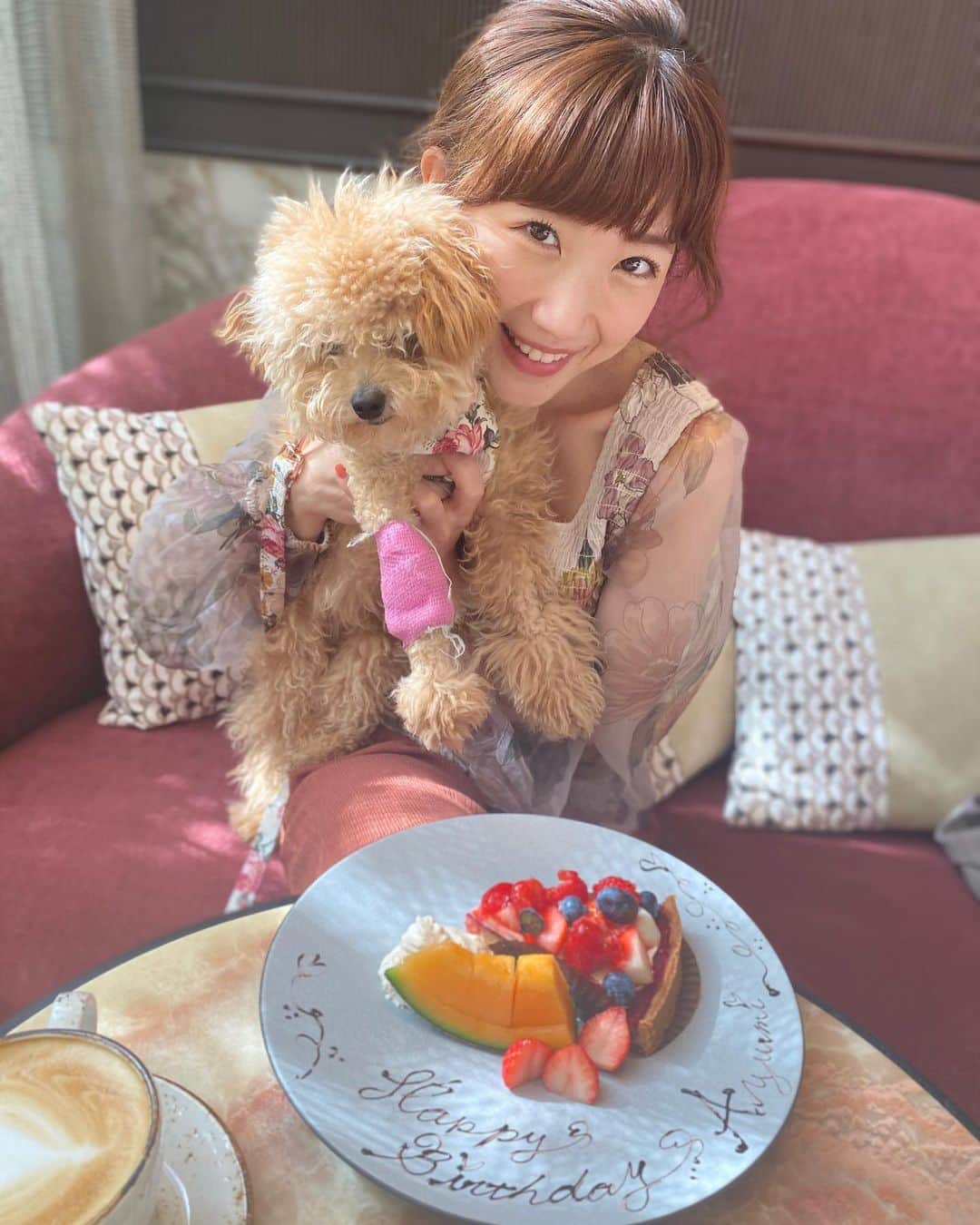 高田あゆみのインスタグラム：「また一つ大人になりました⭐︎ しっかり大人の年ですが中身はとくに変わりなくここまできた気がします。笑 いつまでも楽しいことを続けられる大人になっていきたいと思います♪ #kimptonhotels #shinjyuku #キンプトン新宿東京#cafe#lunch#dog#thejonescafebar」