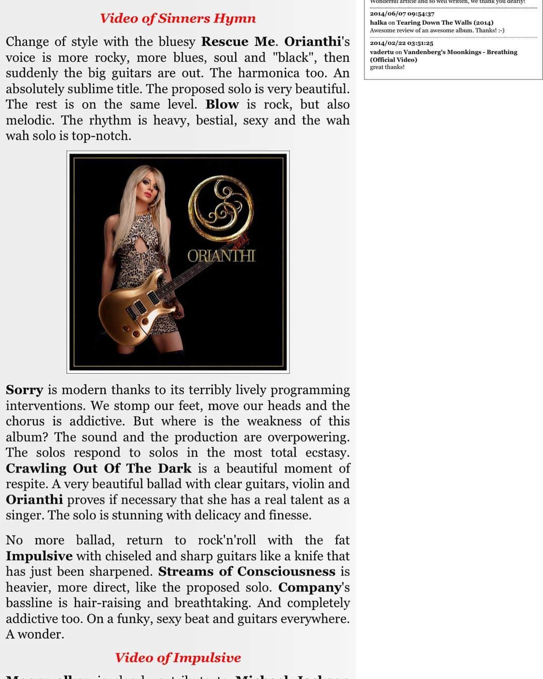 オリアンティさんのインスタグラム写真 - (オリアンティInstagram)「Thank you so much for the great review of my new album “O” out November 6th!! http://www.rocknreviews.net/Album/Orianthi/O-.html」10月20日 11時24分 - iamorianthi