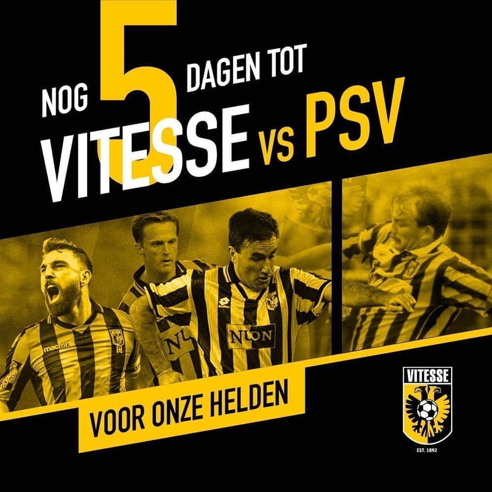 フィテッセさんのインスタグラム写真 - (フィテッセInstagram)「Nog 5️⃣ dagen! ⠀ ⠀ Voor onze helden 💛🖤⠀ ⠀ #Vitesse #vitpsv #WijVoorJullieJullieVoorOns」10月20日 16時09分 - mijnvitesse