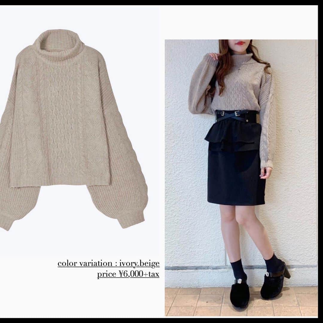 のインスタグラム：「10.20 update... #EATME #OCTOBER #NEW #ITEM . TOP画面のURLからEATME WEB  STOREをCHECK▶︎▶︎▶︎ @eatme_japan . 🌹ケーブル編タートルニットトップ ¥6,000(＋tax) BEG.IVO ☑︎FREE ※10.20発売予定 . #EATME_CODE #eatmejapan #イートミー」