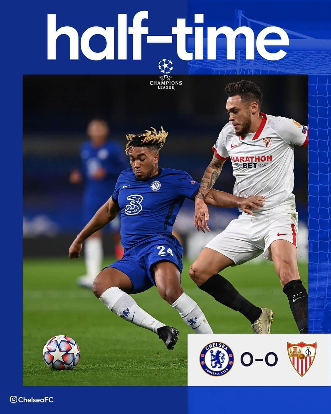 チェルシーFCさんのインスタグラム写真 - (チェルシーFCInstagram)「Half-time: Chelsea 0-0 Sevilla. What did you make of the first half? 🤔 #CHESEV #CFC #UCL #Chelsea」10月21日 4時47分 - chelseafc