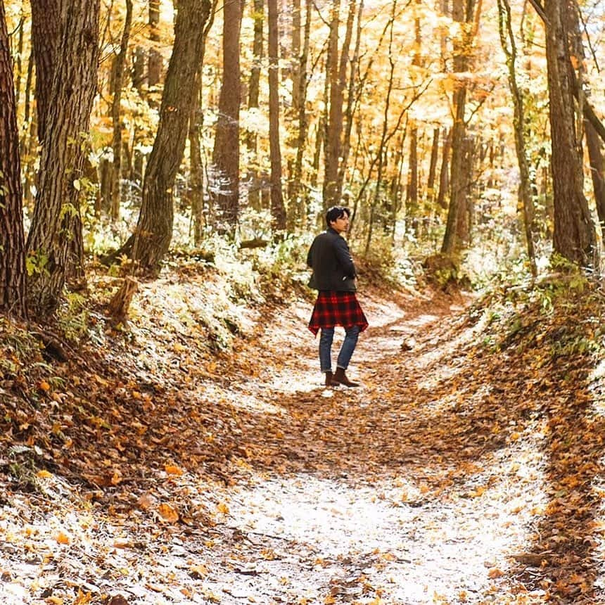 池田信太郎のインスタグラム：「軽井沢の紅葉までもう少し 竜返しの滝の道中🍁 熊鈴をお忘れなく🧸 #軽井沢 #軽井沢紅葉 #龍返しの滝」