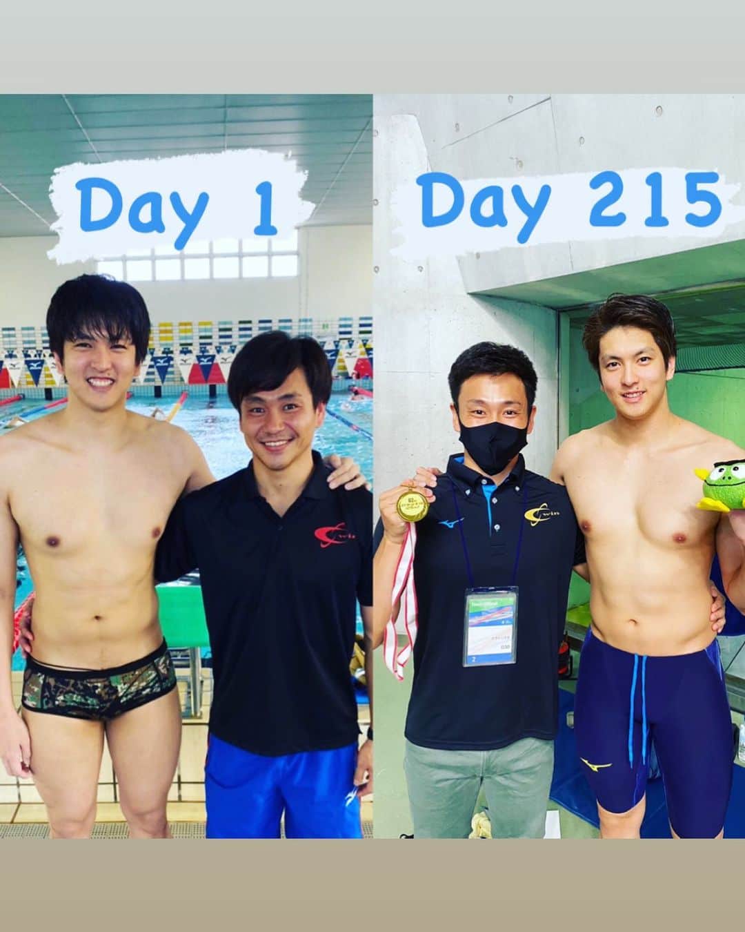 古賀淳也さんのインスタグラム写真 - (古賀淳也Instagram)「Day 1 to Day 215 🏊‍♂️🏊‍♂️🏊‍♂️  復帰から215日、当初からの目標の一部であった「50m背泳ぎで日本一」「100m背泳ぎで2位以内」という結果まで辿り着けました。 あらためて振り返ると、復帰をしてからもうそんなに経っていたんだなと。 毎日毎日、どうしたら速く泳げて強くなれるのかを常に考えながら練習に取り組み過ごしています。 もちろん思い通りに行かない日もあるけど、今よりも前に進めると信じて日々の目標を達成して行きたいと思います。  今後とも応援よろしくお願い致します🙇🏻‍♂️」10月20日 20時41分 - junya.kg