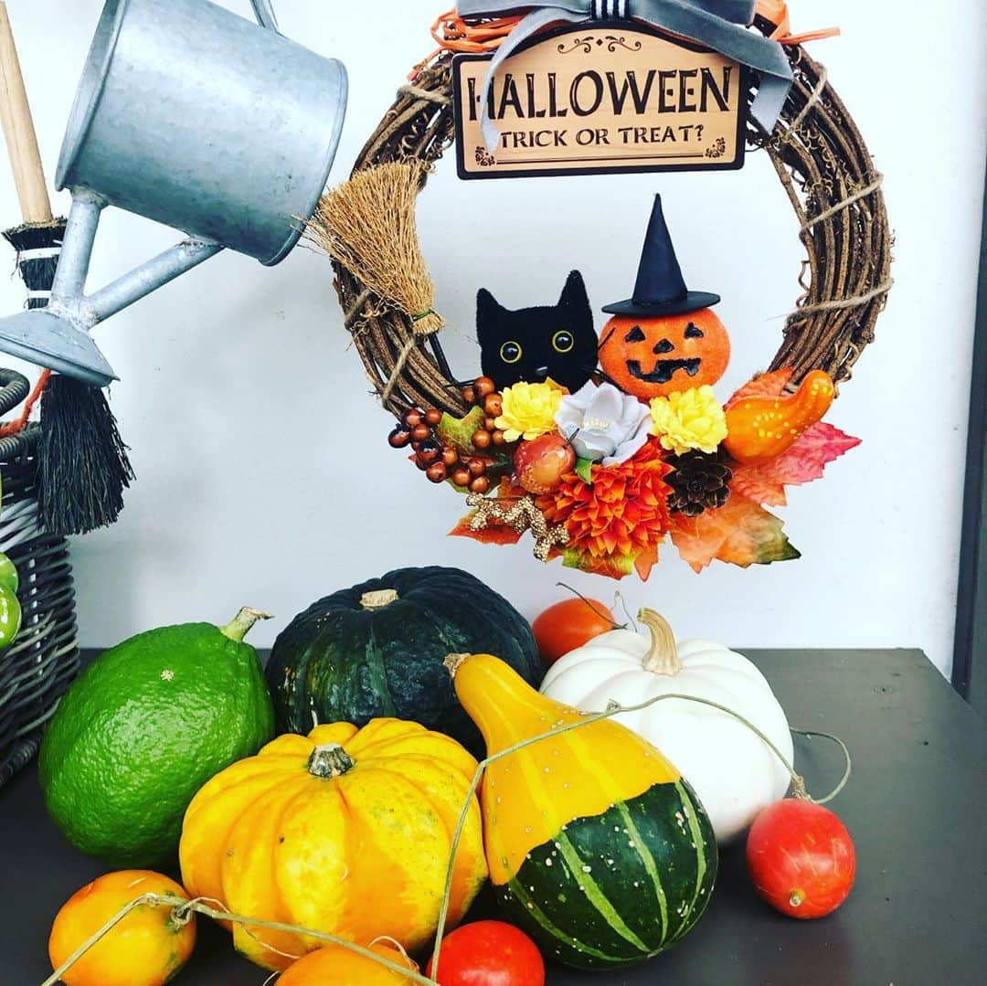 山口もえのインスタグラム：「ハッピーハロウィン🎃👻🎃 テラスはすっかりハロウィンモード♡ 私は🎃テラスにうかれモード🤣  やさいの時間📺 次回はタカさんとさやが紫色、豆は緑色の実エンドウを育てます🌱 豆ごはんにするとご飯がピンク色に染まるらしい😍たのしみなのだー❣️  NHK-Eテレ 「やさいの時間」📺 10月25日(日) ·8:00〜8:24  #happyhalloween#🎃 #ハロウィン #TV#やさいの時間 #家庭菜園#深町貴子 さんと💕 #ハロウィン終わると・・・ #街中一瞬でクリスマスになる🎄 #お店の方は一晩で変えてるのかなぁ… #大変だなぁ…徹夜かなぁ…と #心配してしまう#今日この頃です」