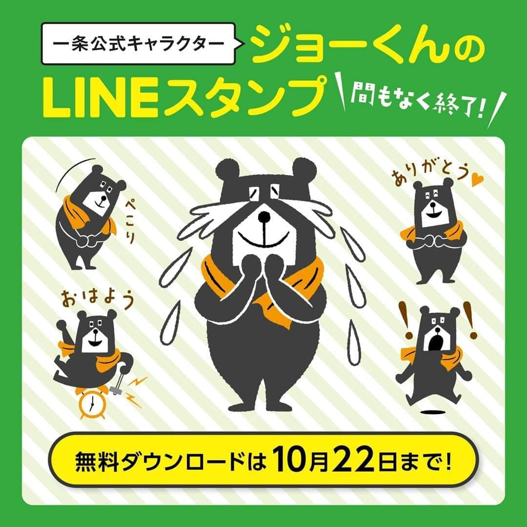 株式会社 一条工務店さんのインスタグラム写真 - (株式会社 一条工務店Instagram)「【ジョーくんスタンププレゼントは終了しました。ありがとうございました。】 . . . 【残り2日！！】ジョーくんLINEスタンプ無料配布期間は10月22日まで！ 毎日使いやすい、全16種類のスタンプです！  ぜひ一条工務店公式LINEを友だち登録してジョーくんスタンプをゲットしてください！ ※LINEスタンプショップからは、スタンプダウンロードができませんのでご注意ください。 ■LINEお友だち追加はコチラからhttps://bit.ly/2W5avoE ストーリーズのハイライト「LINE」からもアクセスできます♪ ・ ・ ・ #lineスタンプ #line #スタンプ #プレゼント #ジョーくん #くま #オリジナルキャラクター #無料配布 #終了のお知らせ  #ライン #一条工務店 #家は性能 #アイスマート #ismart #施工事例 #マイホーム #注文住宅 #家づくり #一戸建て #新築 #丁寧に暮らす #丁寧な暮らし #シンプルライフ #すっきり暮らす #注文住宅新築 #住宅デザイン #夢のマイホーム #戸建て #住まい #住まいづくり」10月20日 21時00分 - ichijo_official