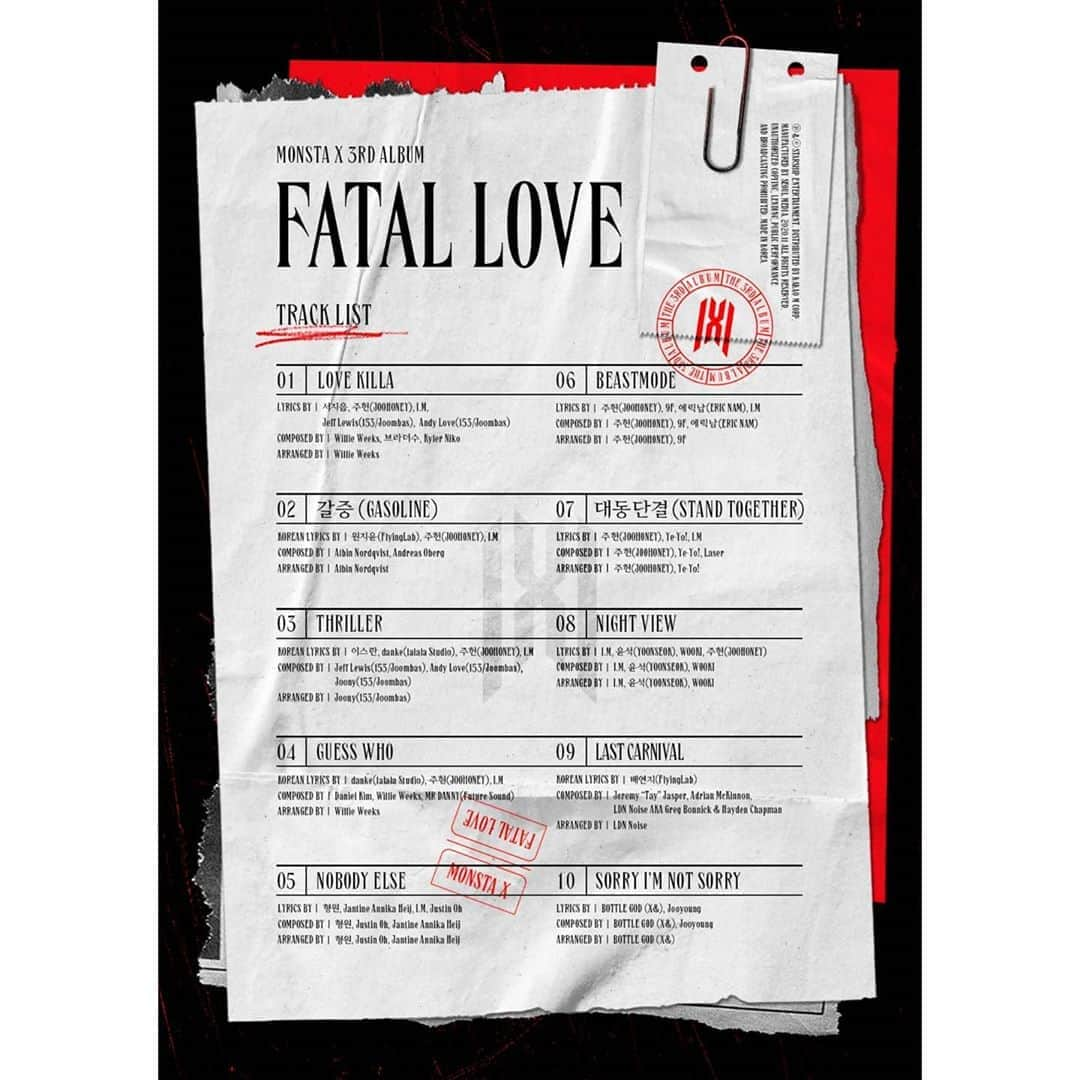 Monsta Xさんのインスタグラム写真 - (Monsta XInstagram)「⠀ MONSTA X 3RD ALBUM <FATAL LOVE> #TRACK_LIST ⠀ #몬스타엑스 #MONSTAX #MONSTA_X #FATAL_LOVE #몬스타엑스11월2일컴백 #몬스타엑스_페이탈러브 #MONSTAX_FATALLOVE #RELEASE #NOVEMBER2ND #몬스타그램 #MONSTAGRAM」10月20日 22時00分 - official_monsta_x