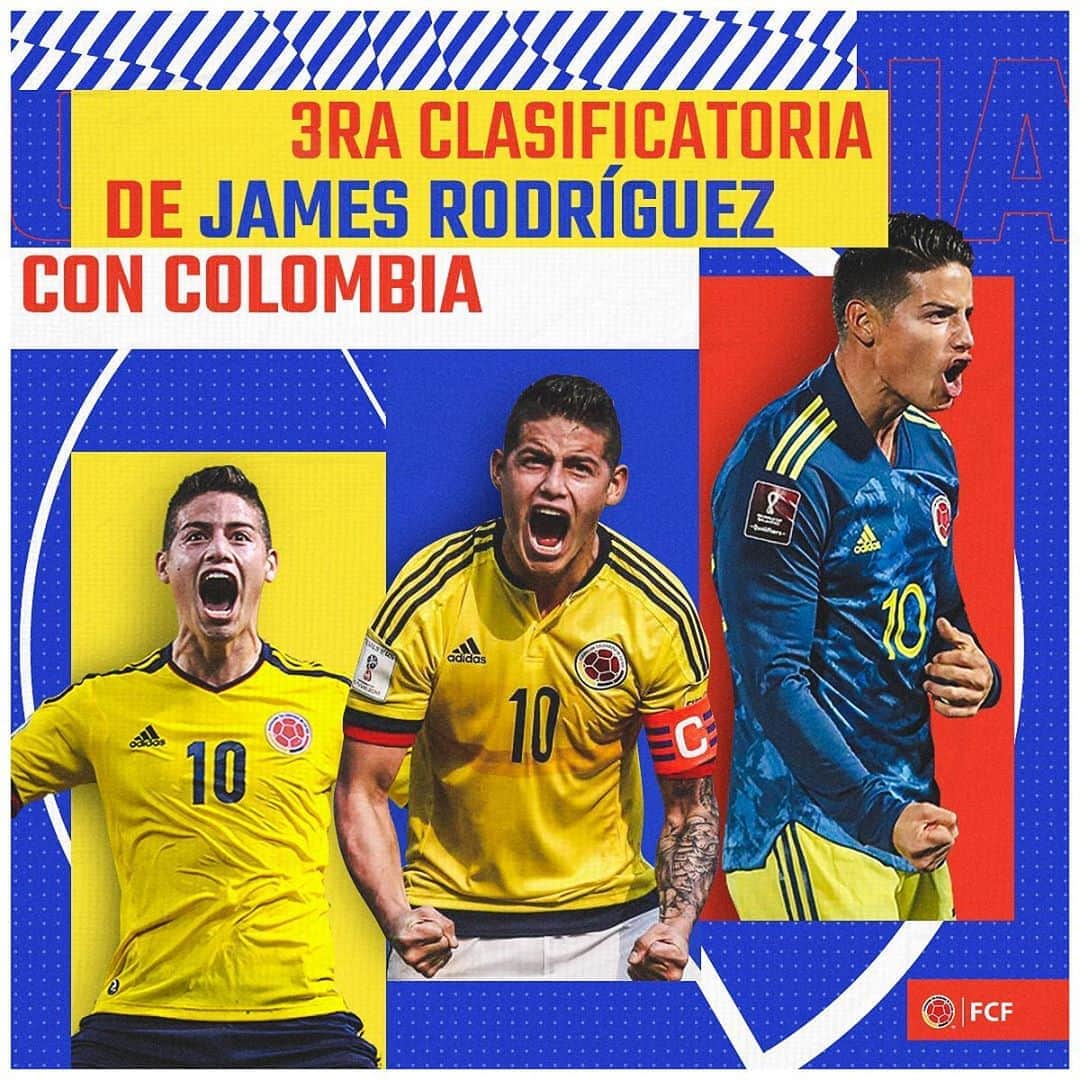 サッカー コロンビア代表チームのインスタグラム：「Las Clasificatorias a la Copa Mundial de la FIFA Catar 2022 🇶🇦 son las terceras para @jamesrodriguez10   ¿Cuál ha sido el momento en esta competencia que más recuerdas de nuestro #️⃣1️⃣0️⃣?  #VamosColombia 🇨🇴」