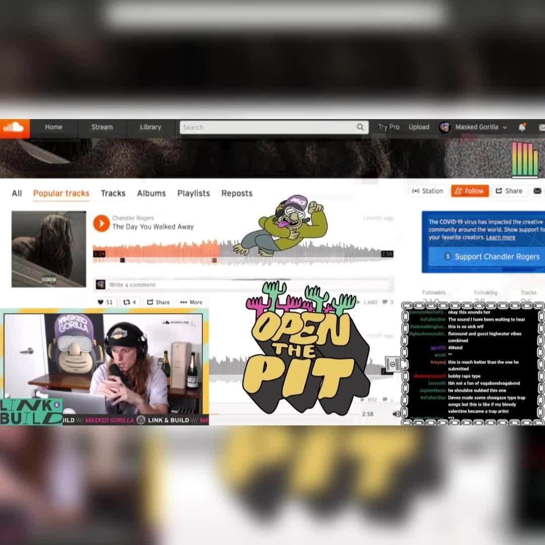 サウンドクラウドのインスタグラム：「It's almost #LinkandBuild time again. Make sure you tune into the stream this Thursday & get ready to drop your SoundCloud links in the chat. 🤝🔗 @MaskedGorilla is looking for more heat. ⏰: Thursday @ 6PM ET / 3PM PT」