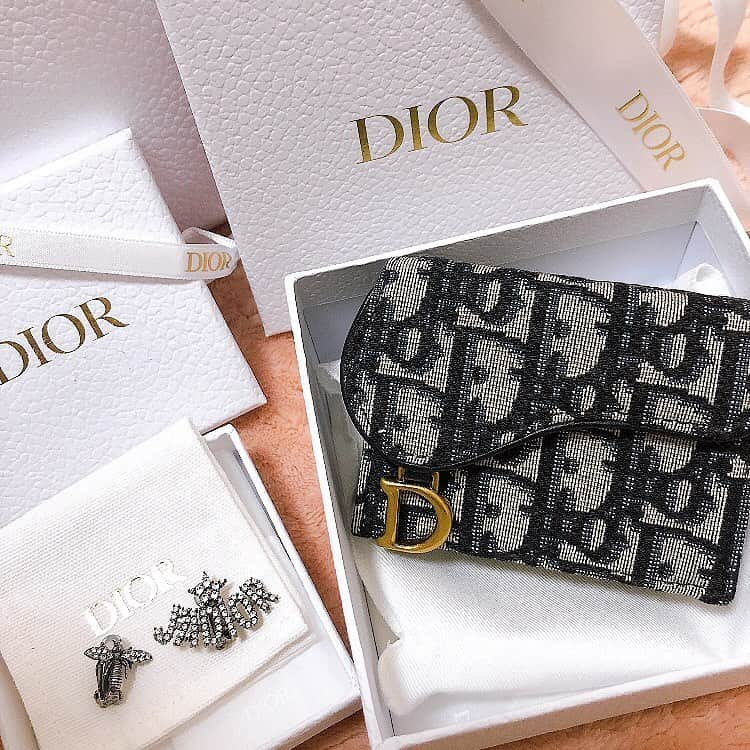 ARAKAWAMEIのインスタグラム：「. . Dior...🤍🐝 . #ディオール #ミニ財布 #お財布 #新調 #Dior #miniwallet #newwallet  #イヤリング #earring #bee #jadior  #叔母の影響でDiorにハマってる #自分へのご褒美 #なんの？ . ミニ財布は「これ！」みたいなのなくて 少し妥協したところあるけど イヤリングはめっちゃ可愛い🐝🤍」