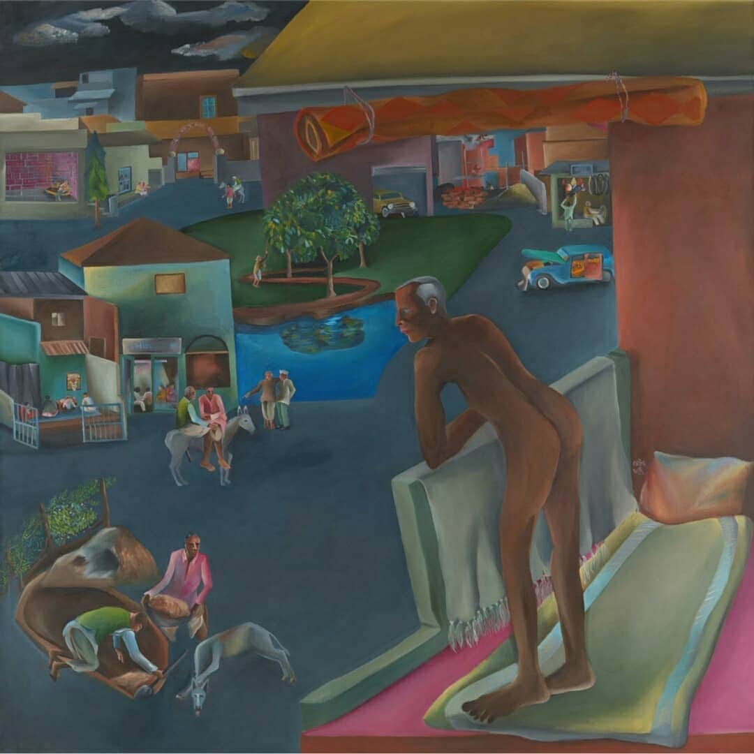 テート・ギャラリーさんのインスタグラム写真 - (テート・ギャラリーInstagram)「Get to know... 🌴 Indian artist Bhupen Khakhar is best known for his richly coloured paintings, but also experimented with installations, glass-painting, ceramics and writing.   Khakhar worked as a chartered accountant for many years before becoming an artist. His career change was partly down to meeting the poet and painter Ghulam Mohammed Sheikh in 1958. Sheikh encouraged Khakhar to attend Faculty of Fine Arts in Baroda and introduced him to many people who Khakhar would later collaborate with. As a result Khakhar became a core figure in the Baroda School; a group of figurative painters who were influential around that time.  Khakar is a self-taught painter. His works are sophisticated, painted with vibrant oil, gouache or watercolour and containing imaginative and deeply personal references. He openly explores his sexuality within his work, touching on the personal and cultural implications of same-sex intimacy within Indian society. He often included himself in these amorous or contemplative scenes. You Can’t Please All 1981 was named Khakhar’s ‘coming out painting’ (swipe left to see). The painting depicts the artist on his balcony, naked, watching an ancient fable be re-enacted before his eyes. The fable tells of a father and son taking their donkey to market. As they take turns riding the donkey, passers by comment on who is riding. ‘The father is old so he should ride’, say some, whilst others complain the father is heavy and will overload the donkey. The story is concluded with the fathers refrain “Please all, and you will please none!” For Khakhar this tale reflected his own desire to accept his identity.  Bhupen viewed painting as an act of love—for himself and his subjects. The autobiographical element of his work is a starkly honest act of confession, which can be both provocative and moving. 'One can’t hide behind a painting. It is standing naked in front of everyone – what you are you are.' - Bhupen Khakhar (1934-2003) ​ ​📷 Bhupen Khakhar painting in his studio ​🎨 American Survey Officer 1969, Kiran Nadar Museum of Art ​🎨 You Can’t Please All 1981 Tate collection」10月21日 0時21分 - tate