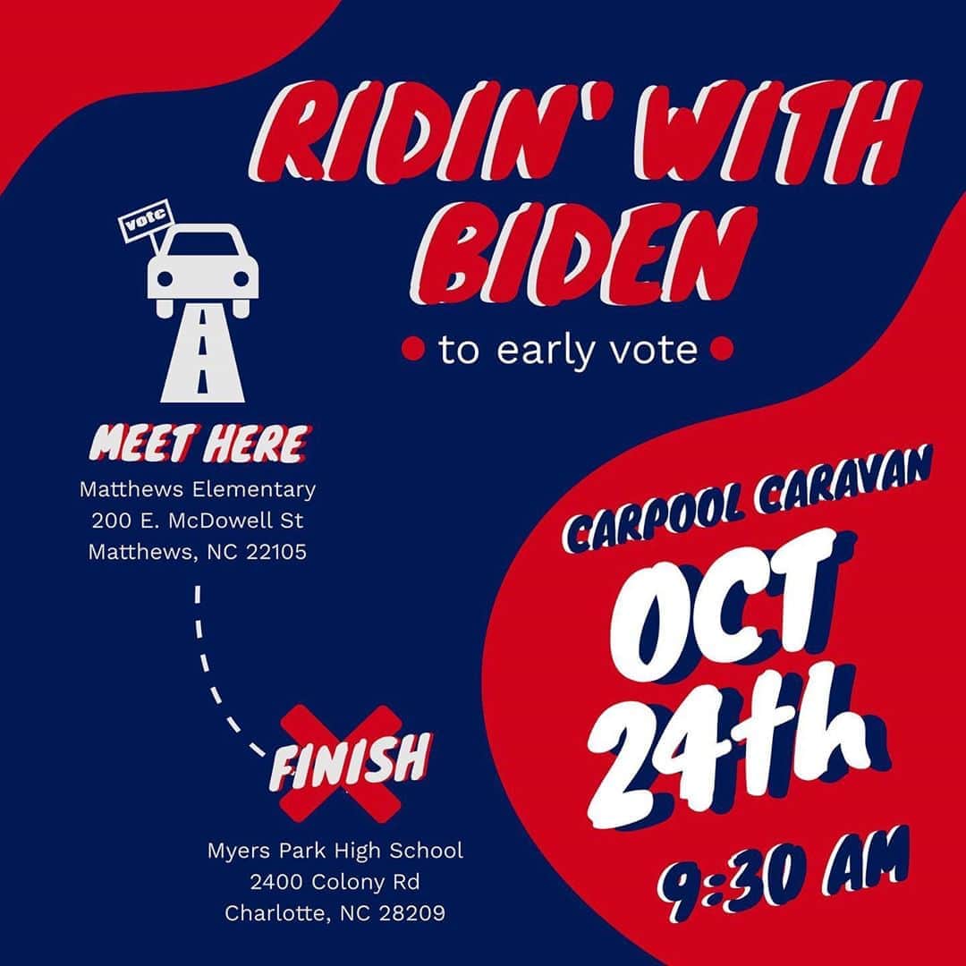 ブルックリン・デッカーのインスタグラム：「CHARLOTTE/MATTHEWS: Decorate your car, mask up and join our Democracy Club *THIS SATURDAY* 10/24 @ 9:30a for a carpool caravan. We’ll start at Matthews Elementary (my alma mater!) with Rep @huntfornchouse and we will end at Myers Park High with Rep. Brandon Lofton. If you’ve already voted-great! Come join and cheer on your fellow early voters! Update: If you disagree with my point of view, NO PROBLEM, I get that all the time, but if you comment misinformation I will be deleting it.」
