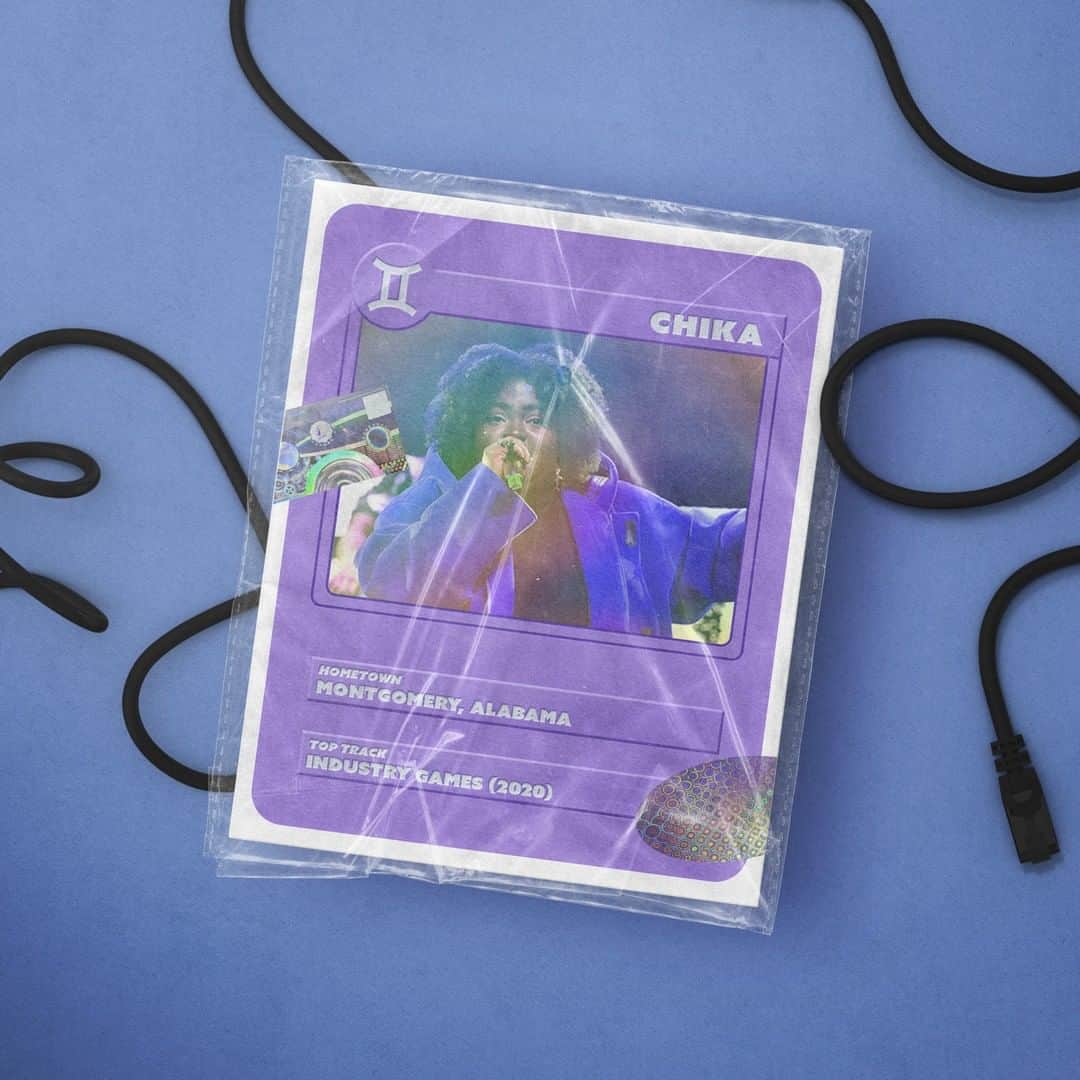 のインスタグラム：「@chikalogy deserves a trading card, so we gave her a trading card. Collect 'em for the #WomenInRap rising stars all week long ☺️ 🎨: @katiatemkin • #MTVxKatiaTemkin」