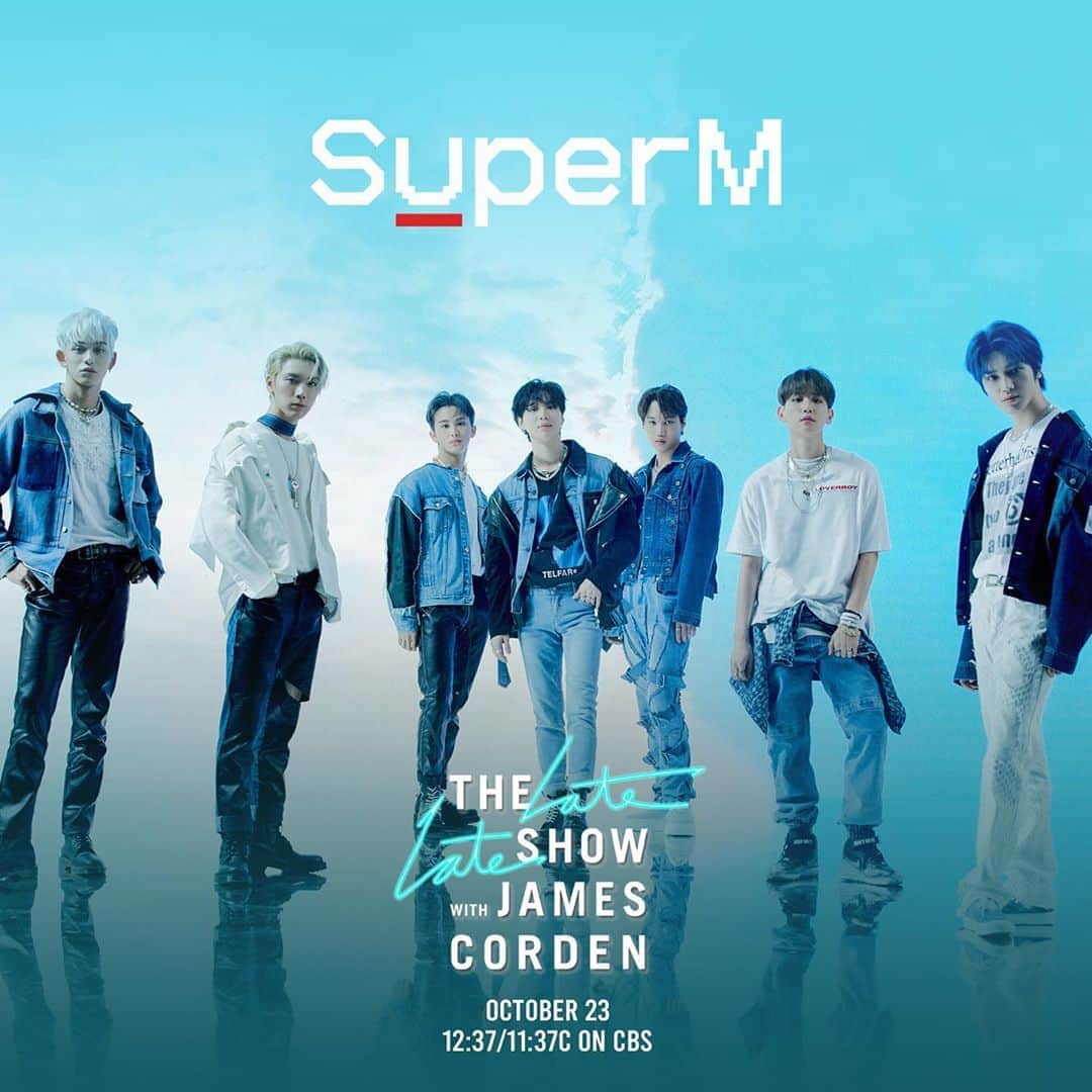 SuperMのインスタグラム：「SuperM will be on @latelateshow with @j_corden this Friday, October 23rd⚡️Tune in at 12:37/11:37c on CBS   #SuperM #SuperOne #One #Monster_Infinity #WeAreTheFuture #SuperMTheFuture #LateLateshow」