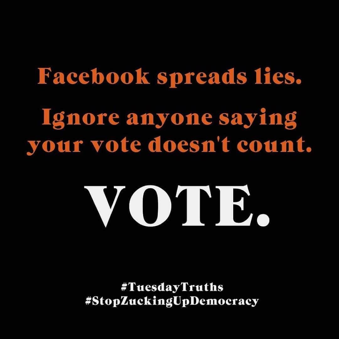 のインスタグラム：「#tuesdaytruths  #VOTE @whenweallvote   Repost from @sachabaroncohen • #TuesdayTruths #StopZuckingUpDemocracy」