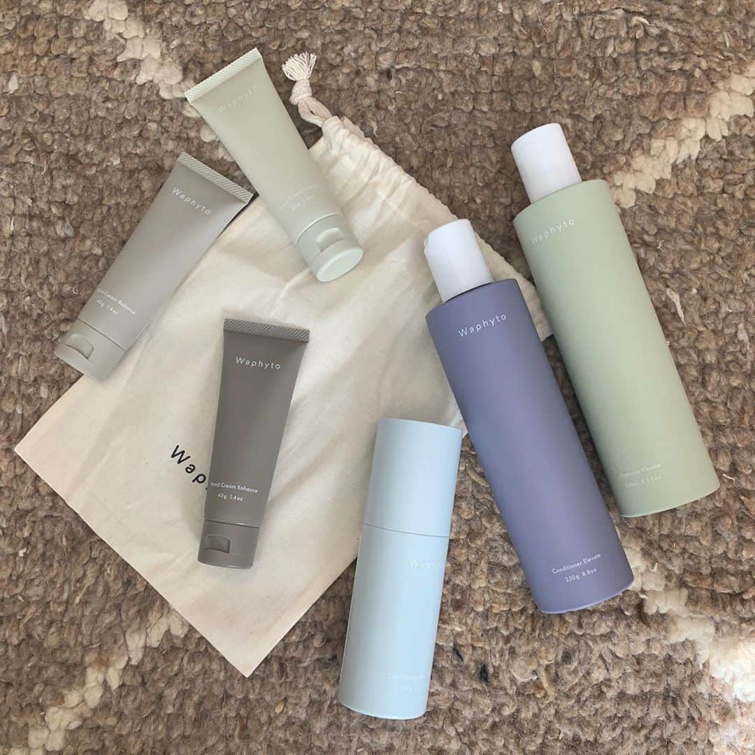 のインスタグラム：「. 奇跡的に撮れた1枚 🤧  気になってた @waphyto_japan  シャンコン、洗い流さないトリートメント、 新しく発売されたハンドクリーム3種類🧺  デザインもかわいくて香りもよくて 持ってるだけでテンション上がる☺️🍇 早速持ち歩き用のハンドクリームにしました⚪️  シャンコンはいま使ってるrunがなくなったら 使ってみよ〜楽しみ💭💭  #ik_make#waphyto#shampoo#treatment#handcream#ワフィト#シャンコン#ハンドクリーム」