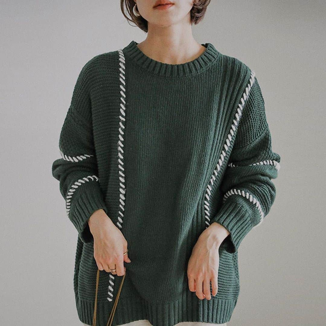 moca さんのインスタグラム写真 - (moca Instagram)「. No.10008722 STITCH LINKING KNIT ¥5,800+tax green / ivory / black」10月21日 18時35分 - selectmoca