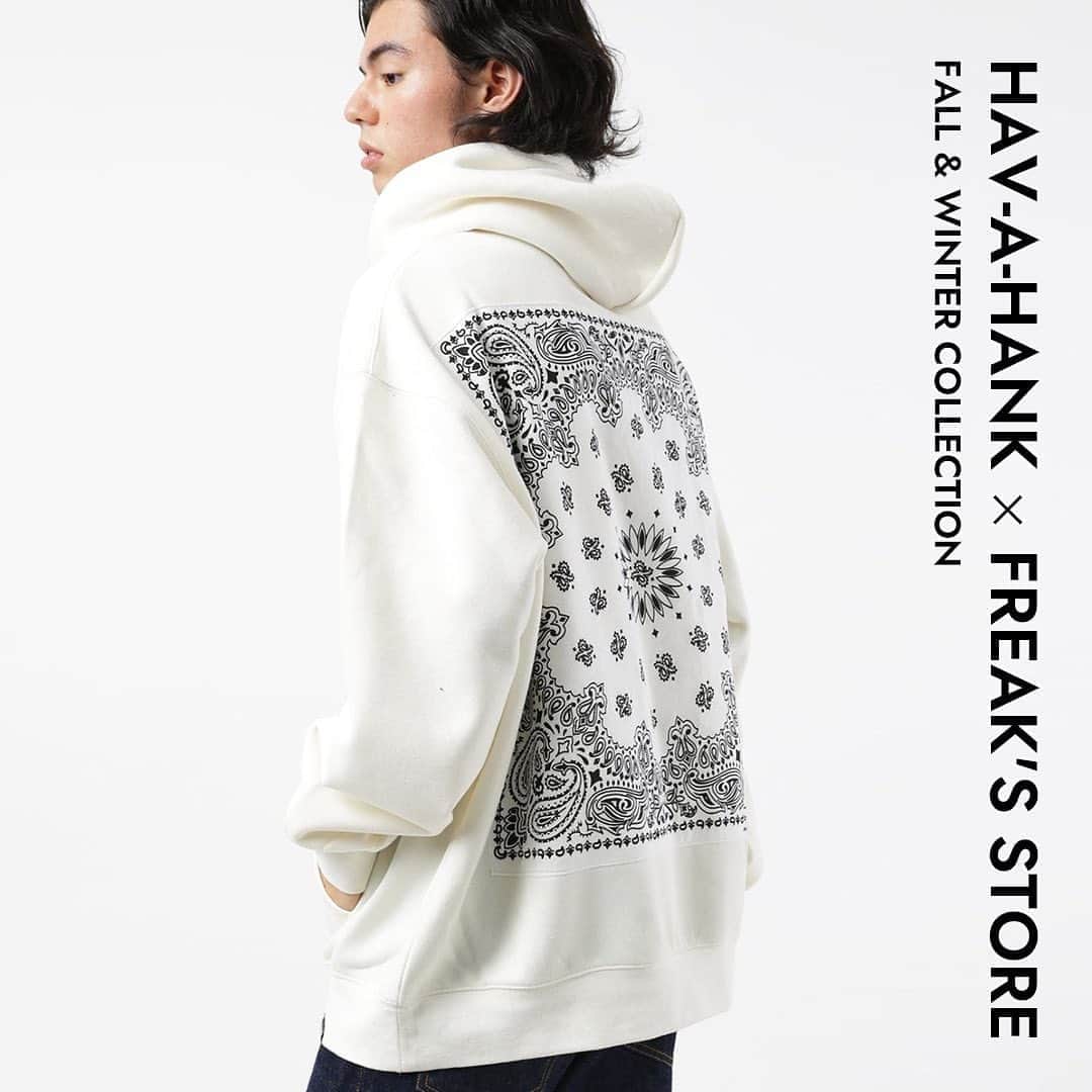 のインスタグラム：「【MEN’S TOPICS】    -HAV-A-HANK × FREAK'S STORE-  1947年にアメリカ合衆国South Carolinaで創業されたカロライナ社のバンダナレーベル 「ハバハンク」 前シーズンも大人気だったコラボレーションアイテムの新作が登場！ 豊富なカラーバリエーションと手の出しやすいプライスが魅力の、今季絶対に押さえておきたい逸品です！  ▶︎TOPページのURLからTOPICSをご覧ください。	  #freaksstore#フリースストア #freaksstore20fw」