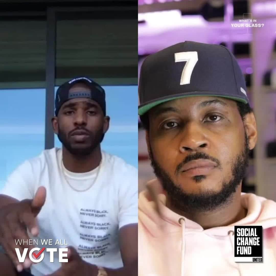 カーメロ・アンソニーのインスタグラム：「Did you catch Monday's What's In Your Glass? Finally got my brother @cp3 on the show to talk bubble life, harnessing our collective power through the @socialchangefnd, and the importance of informed voting. Check it out now on my Youtube channel. http://bit.ly/MeloCP3 #WhatsInYourGlass #STAYME7O」