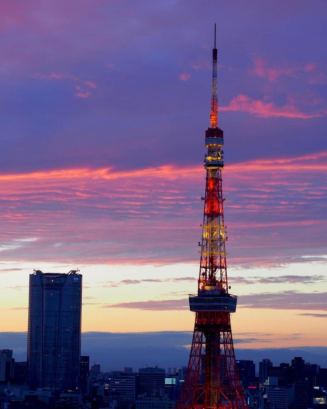 AO のインスタグラム：「久々に空撮ったな📷 東京につかれた曲聴きたくなる空てかんじ 東京のはじっこ出身なんだけどね🥱 #東京タワー#空#olympus#olympuspen#camera#ミラーレス一眼」