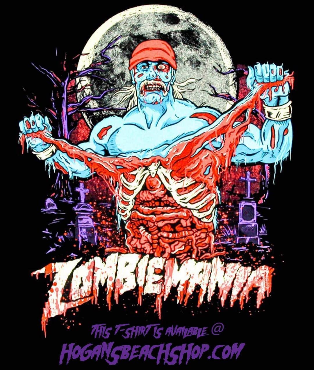 ハルク・ホーガンのインスタグラム：「Have you Checked out our Zombiemania apparel...? Want this in a T-Shirt or Maybe a Long sleeve...? We have it all available online @ Hogansbeachshop.com (LINK IS IN OUR BIO).Be prepared for Halloweeeeeen 🎃👊 •@hulkhogan• •@hulkhogan• •@hogansbeachshop• •@hogansbeachshop•  #hogansbeachshop #halloween #clearwaterbeach #stayhealthy #staysafe #staystrong」